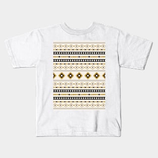 Aztec Gold Black Cream Mixed Motifs Pattern Kids T-Shirt